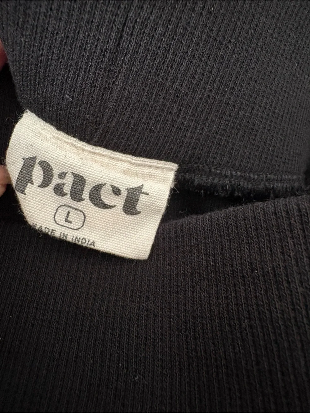 Pact Black Dream Rib Wide Leg pull on Lounge Pant patch pocket L